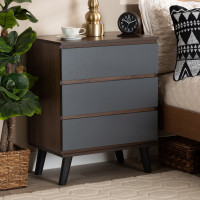 Baxton Studio CH8003-WalnutGrey-3DW Chest Baxton Studio Roldan Modern and Contemporary Two-Tone Walnut and Grey Finished Wood 3-Drawer Bedroom Chest